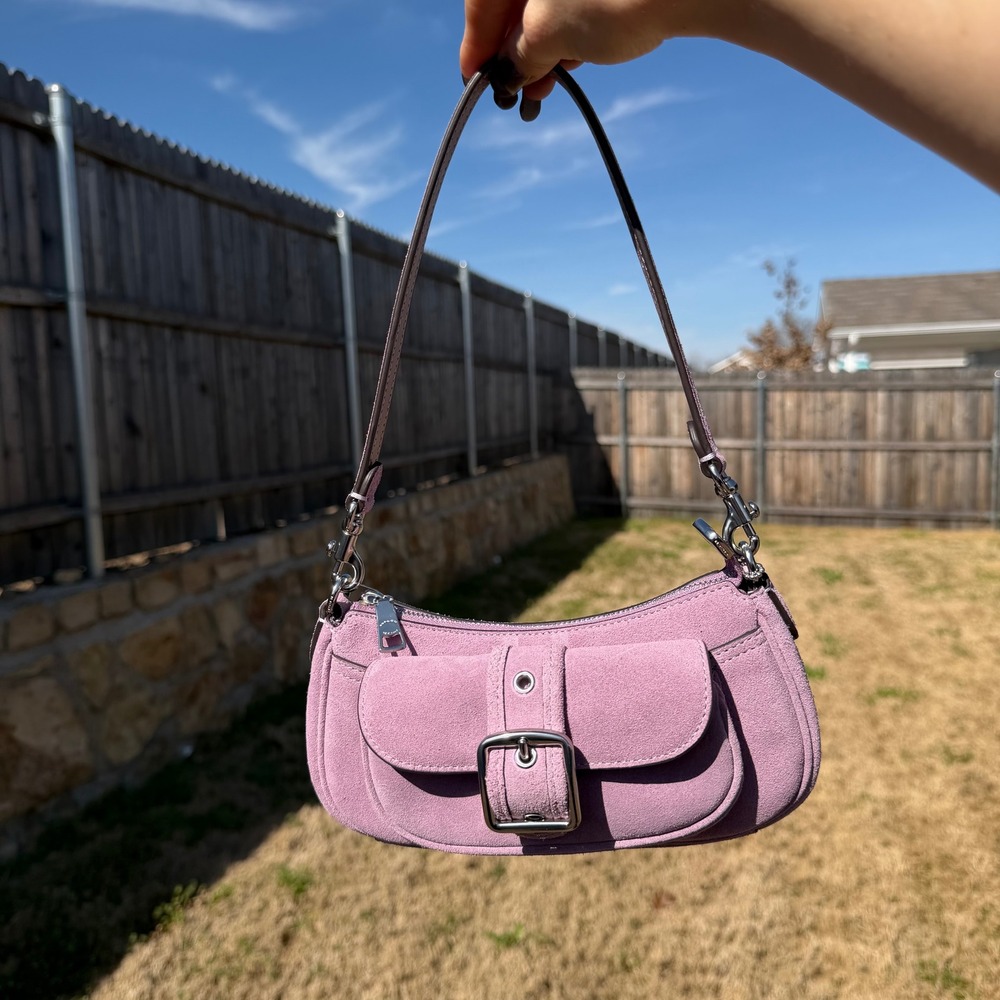 Coach Womens Suede Shoulder Bag Purple Lavender Buckle Y2K McBling Aesthetic‎